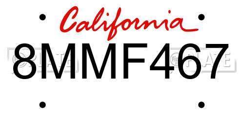 8MMF467 California License Plate