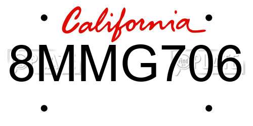 8MMG706 California License Plate