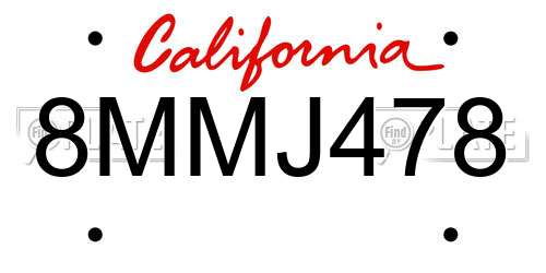 8MMJ478 California License Plate