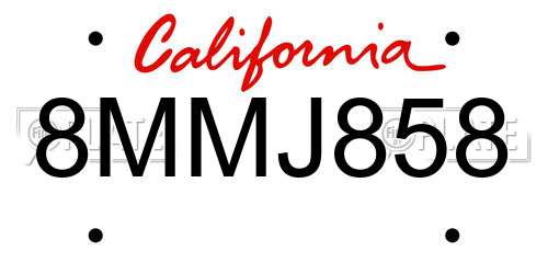 8MMJ858 California License Plate