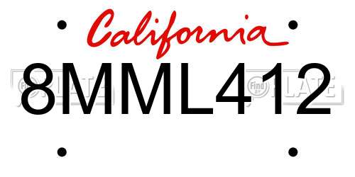 8MML412 California License Plate