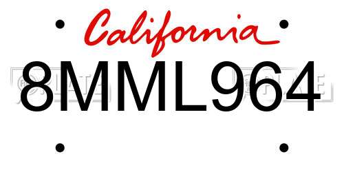 8MML964 California License Plate