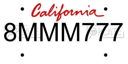 8MMM777 California License Plate