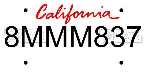 8MMM837 California License Plate
