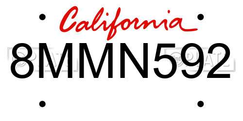 8MMN592 California License Plate