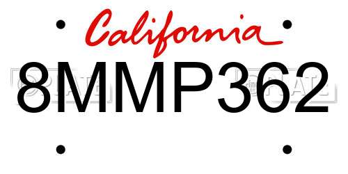 8MMP362 California License Plate