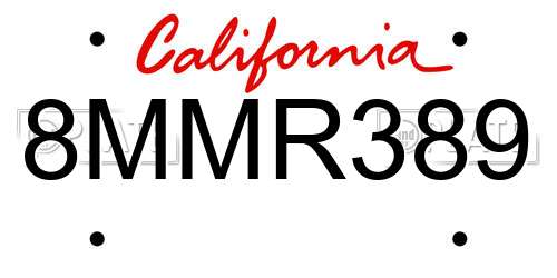 8MMR389 California License Plate