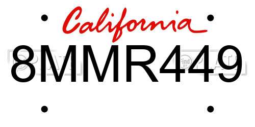 8MMR449 California License Plate