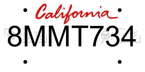 8MMT734 California License Plate