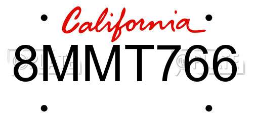 8MMT766 California License Plate