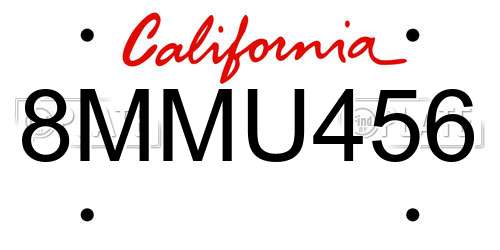 8MMU456 California License Plate