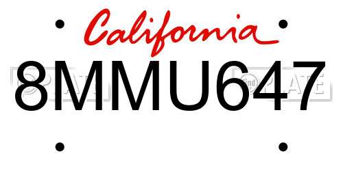 8MMU647 California License Plate