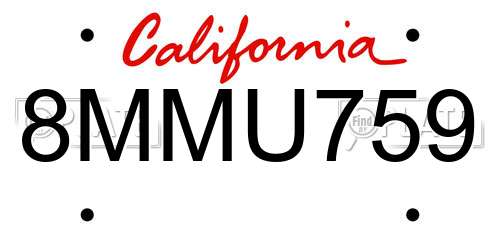 8MMU759 California License Plate
