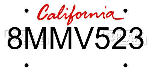 8MMV523 California License Plate