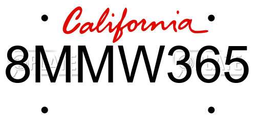 8MMW365 California License Plate