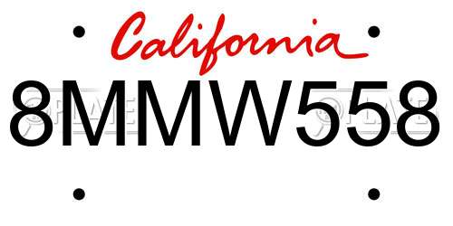 8MMW558 California License Plate