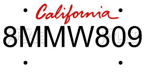 8MMW809 California License Plate