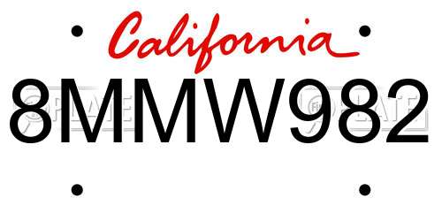 8MMW982 California License Plate