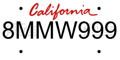 8MMW999 California License Plate