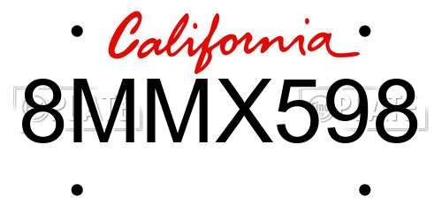 8MMX598 California License Plate