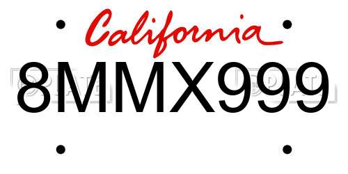 8MMX999 California License Plate