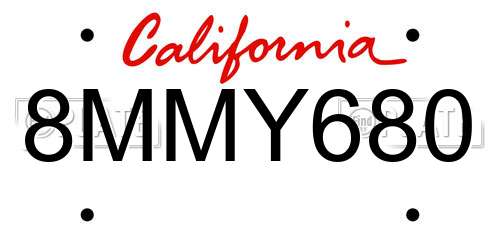 8MMY680 California License Plate