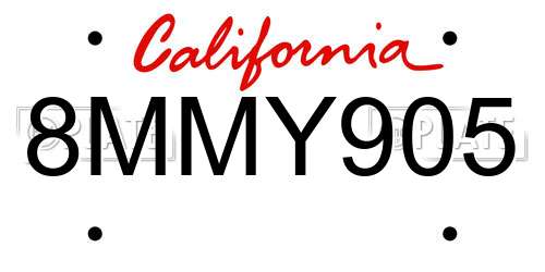 8MMY905 California License Plate