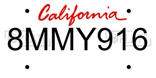 8MMY916 California License Plate