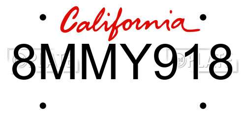 8MMY918 California License Plate