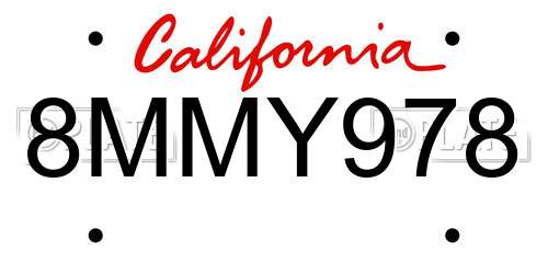 8MMY978 California License Plate