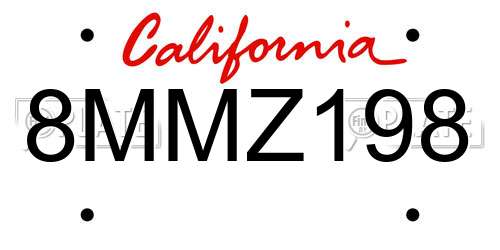 8MMZ198 California License Plate