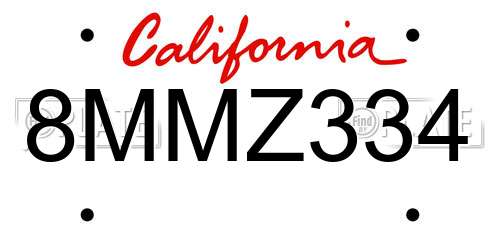 8MMZ334 California License Plate