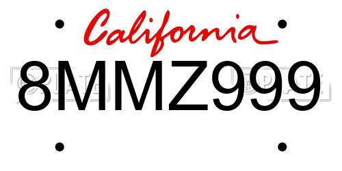 8MMZ999 California License Plate