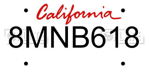 8MNB618 California License Plate