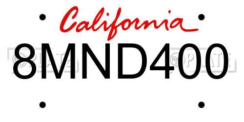 8MND400 California License Plate