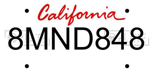 8MND848 California License Plate