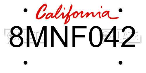 8MNF042 California License Plate