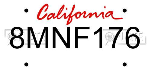 8MNF176 California License Plate
