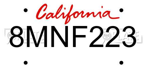 8MNF223 California License Plate