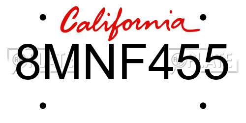 8MNF455 California License Plate