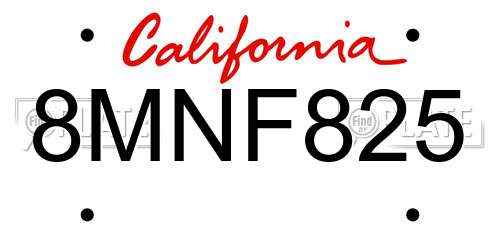 8MNF825 California License Plate