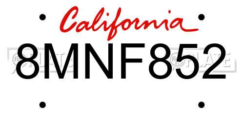 8MNF852 California License Plate