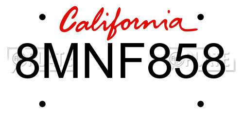 8MNF858 California License Plate