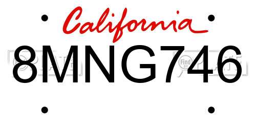 8MNG746 California License Plate