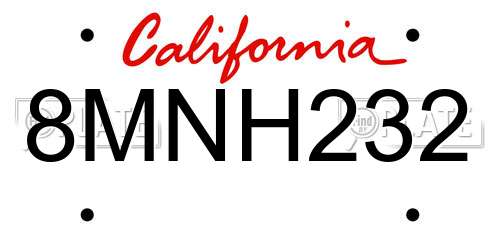 8MNH232 California License Plate