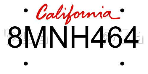 8MNH464 California License Plate