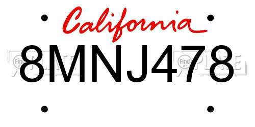 8MNJ478 California License Plate