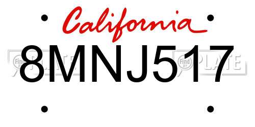 8MNJ517 California License Plate