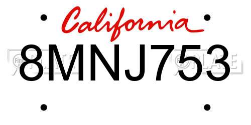 8MNJ753 California License Plate