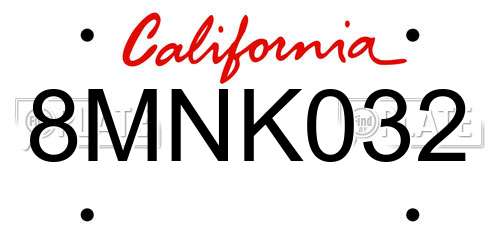 8MNK032 California License Plate